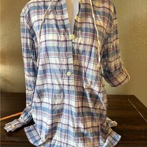 Banana Republic Plaid Button-Up Hooded Shirt